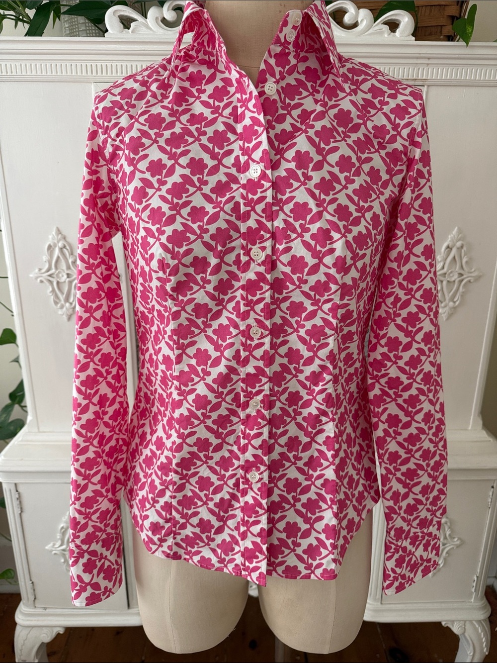 Caliban Pink Floral Fitted Cotton Button Down Shirt